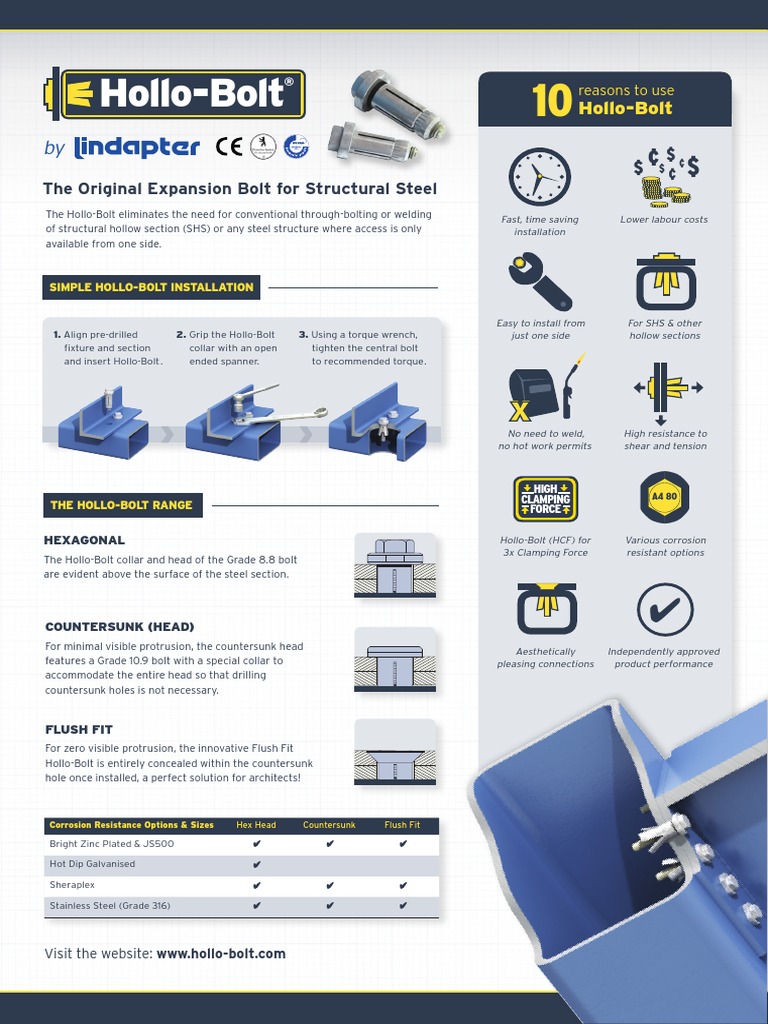Lindapter HolloBolt Flyer A4 UK 2013 734 PDF Screw Building