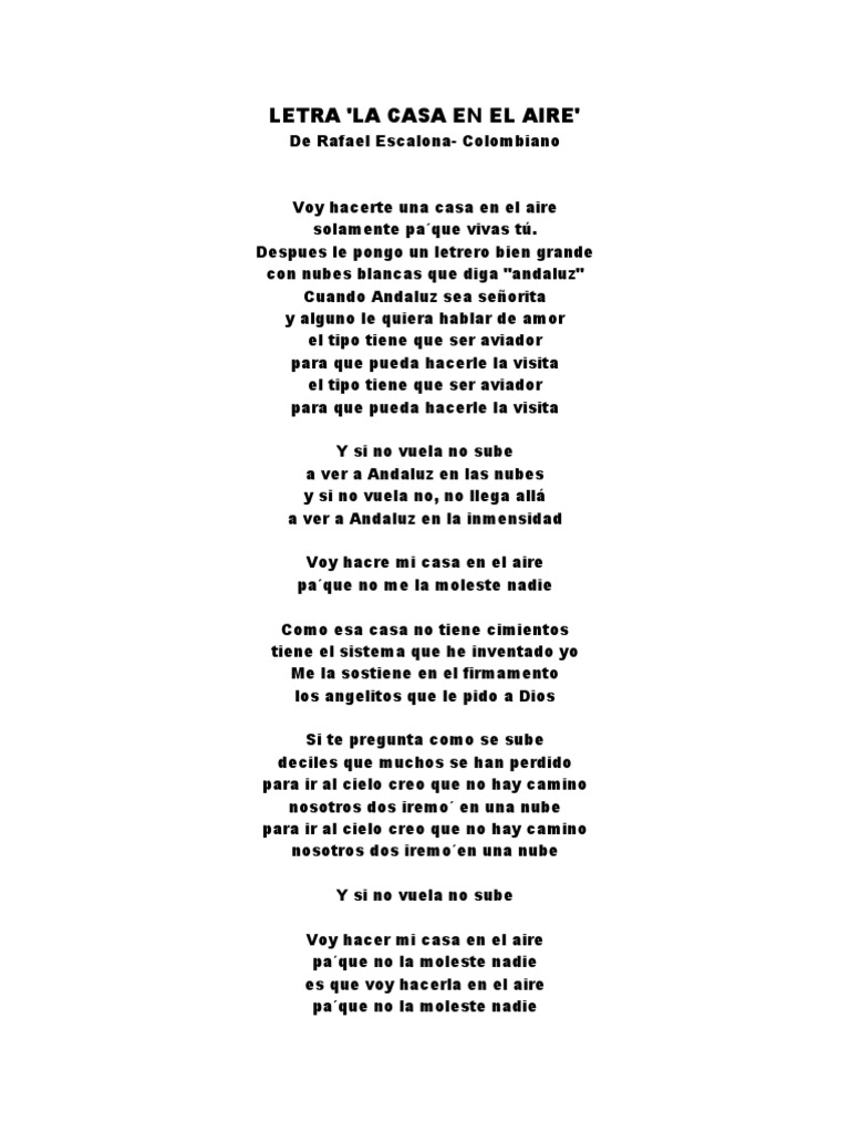 Casa En El Aire Letra