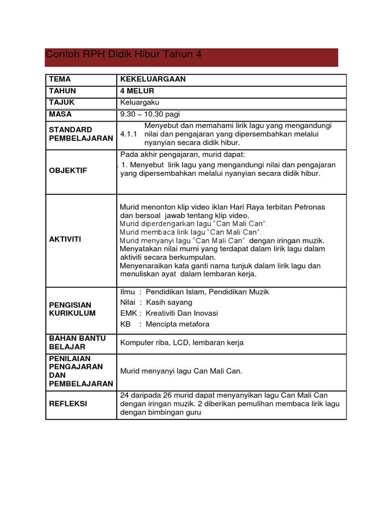 Contoh RPH Tahun 4 | PDF | Karier & Perkembangan