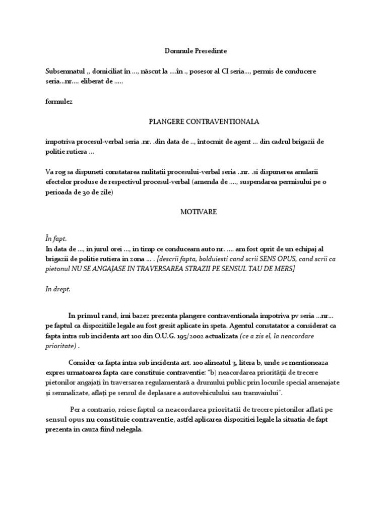 Model Plangere Contraventionala | PDF