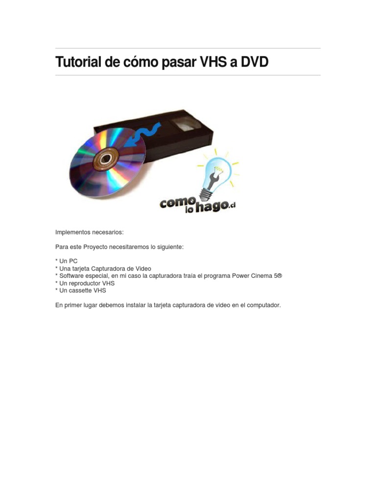 Tutorial de cómo pasar VHS a DVD PDF Vídeo Electrónica