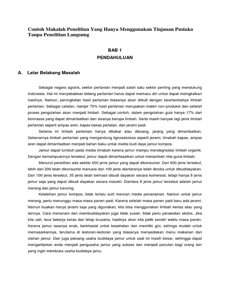 Contoh Makalah Penelitian Yang Hanya Menggunakan Tinjauan Pustaka Tanpa Penelitian Langsung Docx