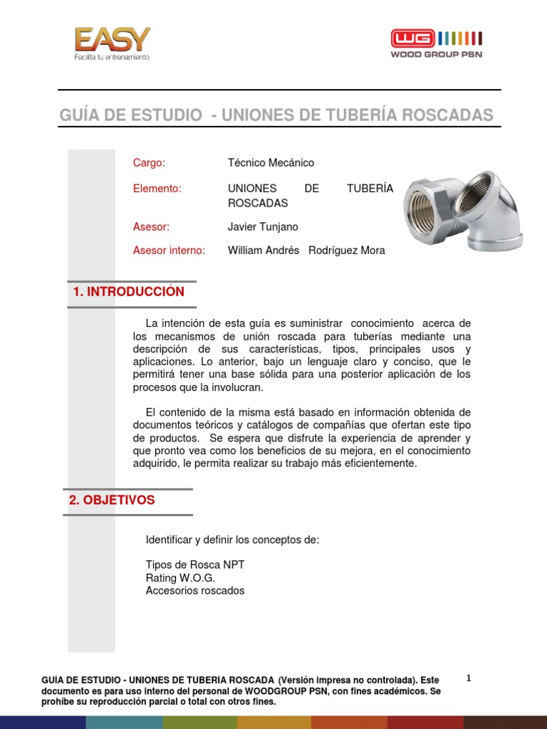 Uniones de Tubería Roscada y Presión | PDF | Tubería (transporte de ...