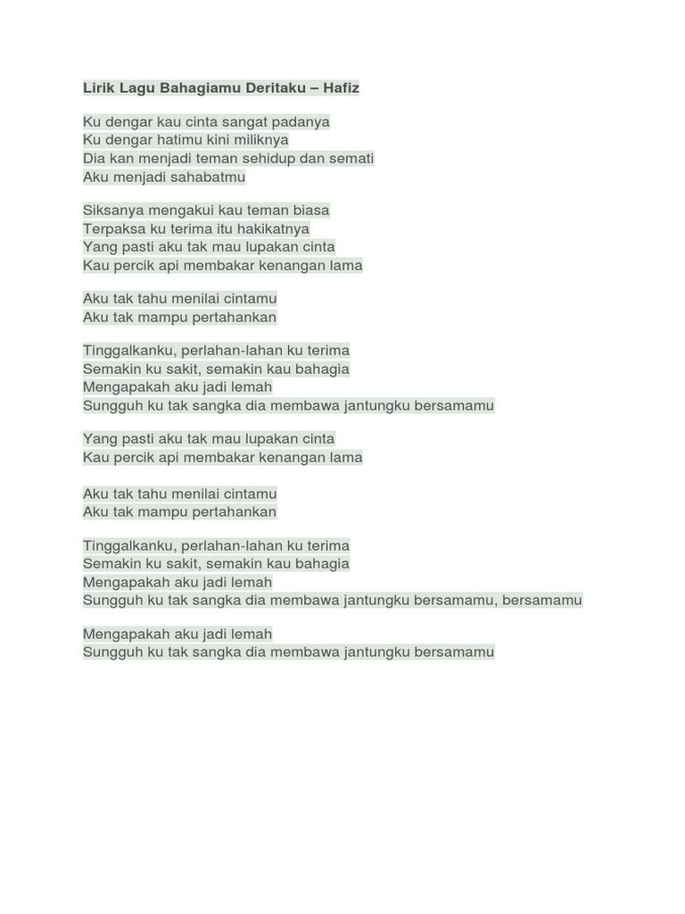 Lirik Lagu Bahagiamu Deritaku Pdf