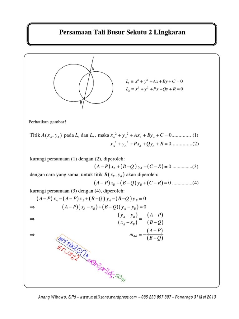 Contoh Soal Irisan Dua Lingkaran Dan Penyelesaiannya Kelas