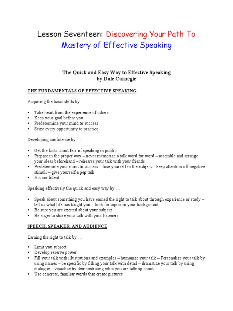 Paths To Mastery Lesson 17 Speaking Tips From Dale Carnegie The Quick ...