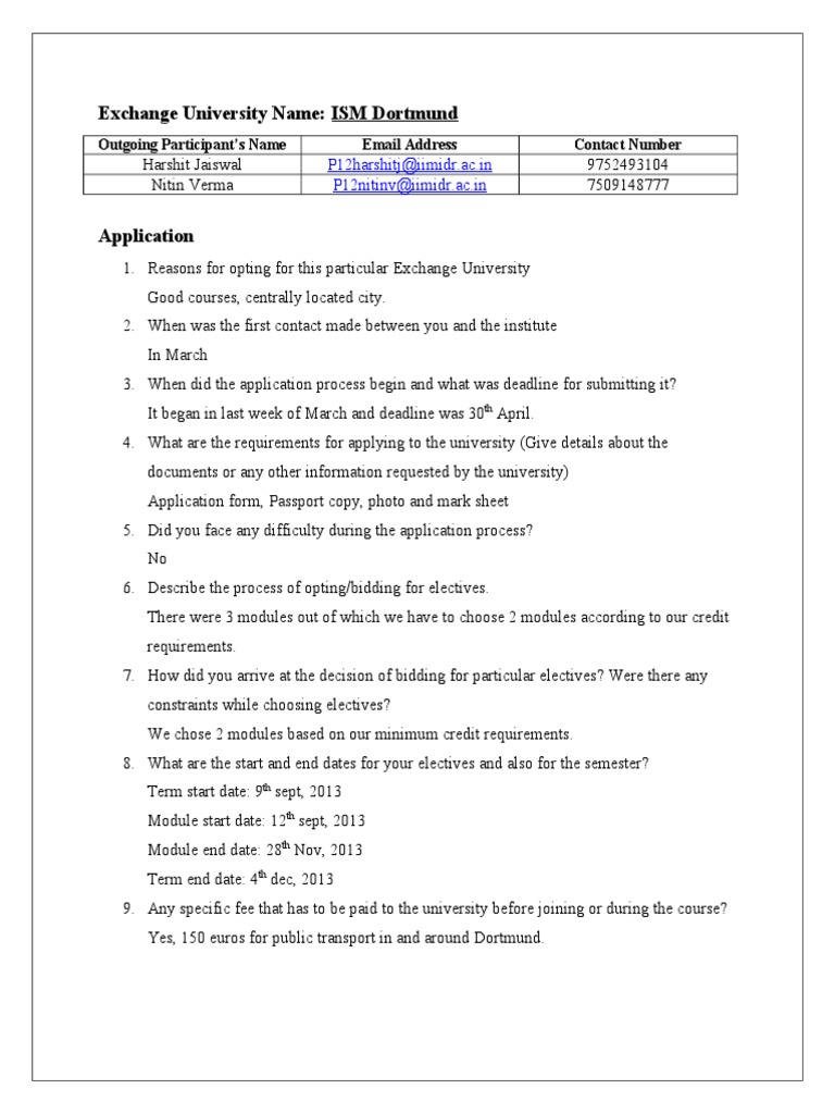 ISM Dortmund Exchange Program Guide | PDF | International Relations ...