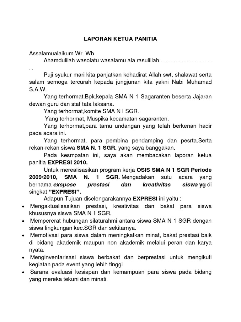Contoh Laporan Ketua Panitia