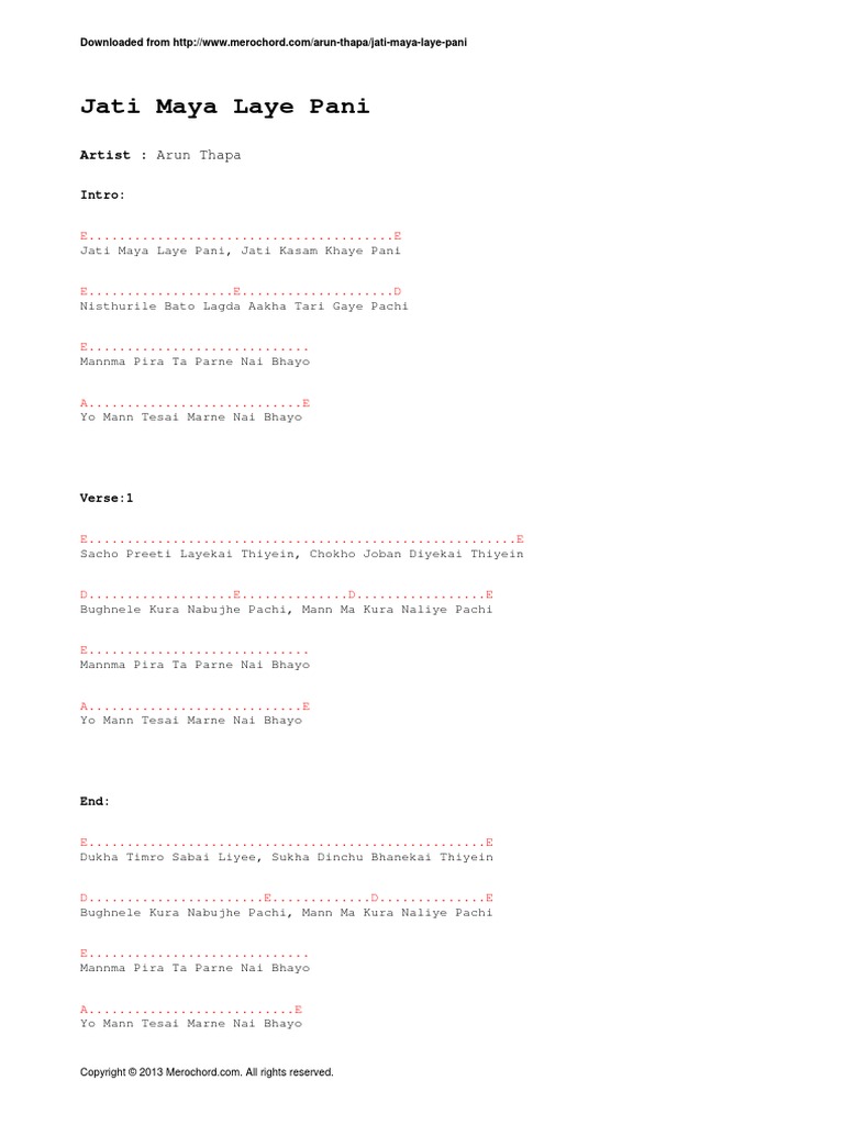 Jati Maya Laye Pani Arun Thapa Pdf