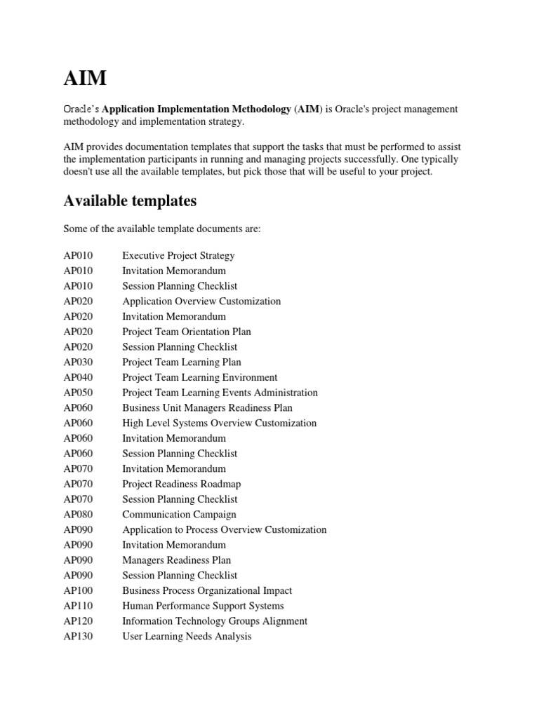 Oracle AIM Implementation Templates | PDF | Business Process ...