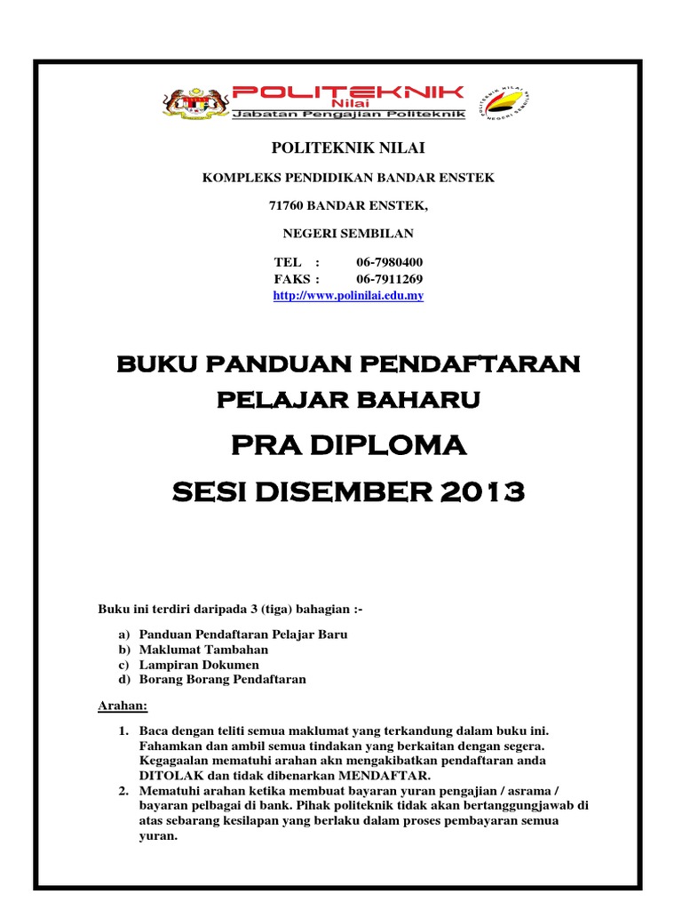 Buku Panduan Pendaftaran Baru Pra Diploma Dis2013 Pdf