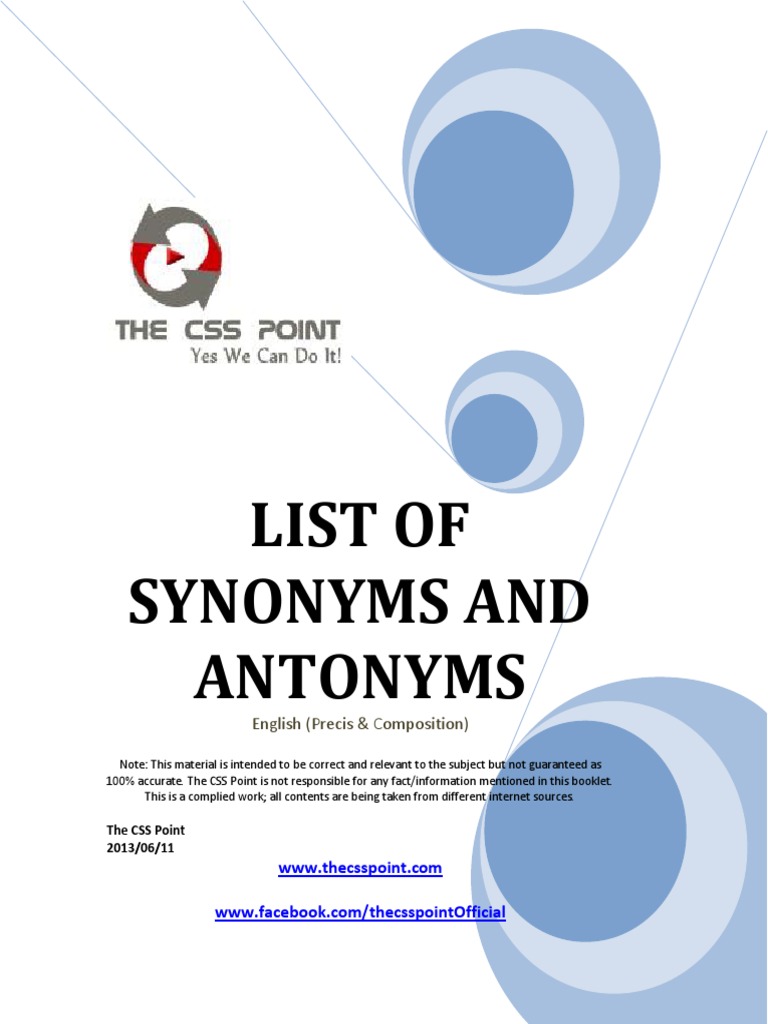 500 Word List of Synonyms and Antonyms | PDF