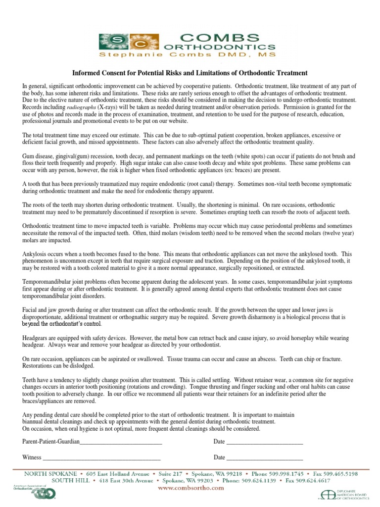 Informed Consent for Potential Risks and Limitations of Orthodontic