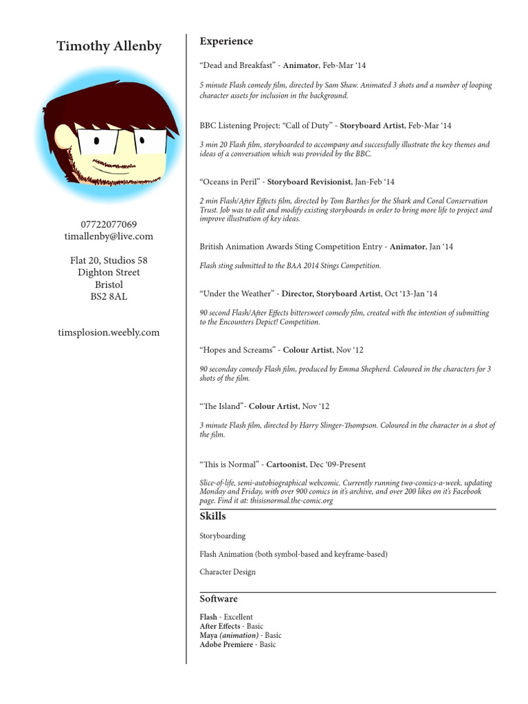 Timothy Allenby - Animator & Storyboard Artist | PDF