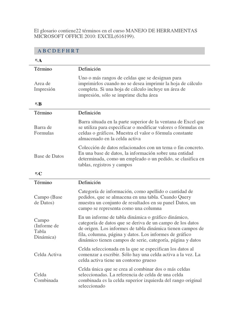 Glosario de Términos de Excel | PDF | Hoja de cálculo | Microsoft Excel