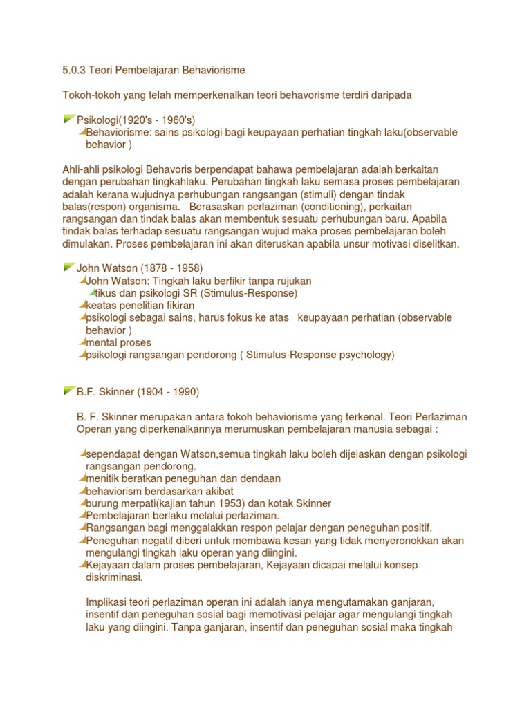 Teori Pembelajaran Behaviorisme | PDF | Pengembangan Diri | Sains ...