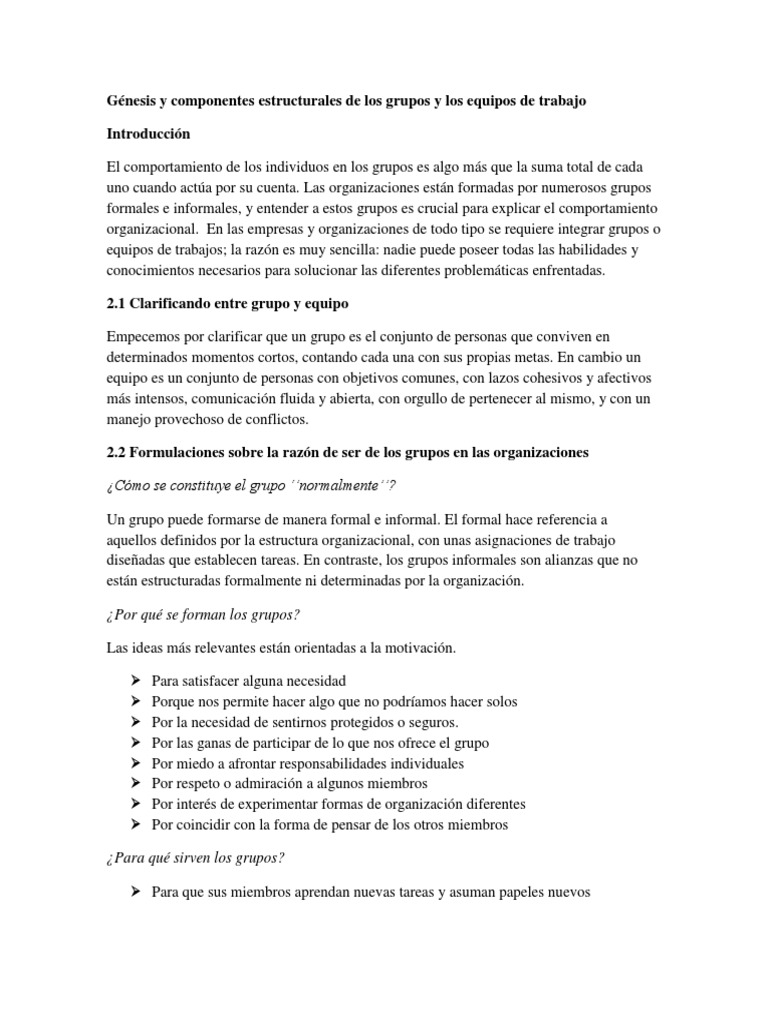 Componentes de Grupos y Equipos | PDF | Comportamiento | Grupo de trabajo