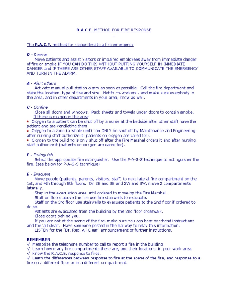 R.A.C.E. Fire Emergency Response Guide | PDF | Wellness | Science ...