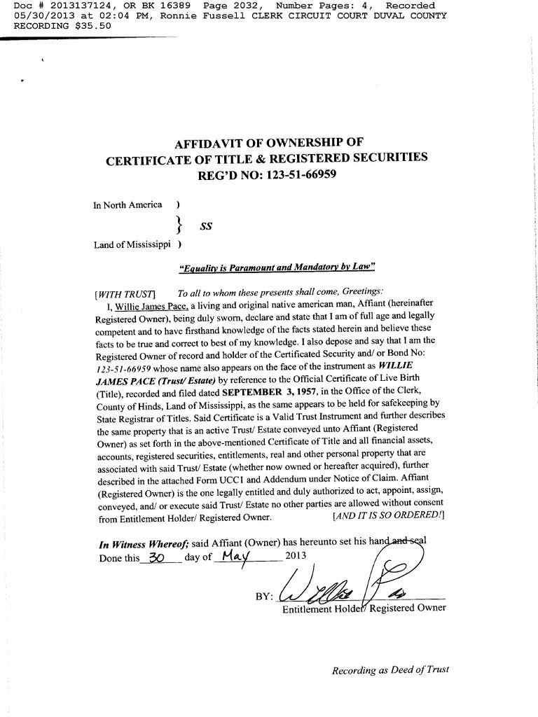 Affidavit of Ownership of Birth Certificate