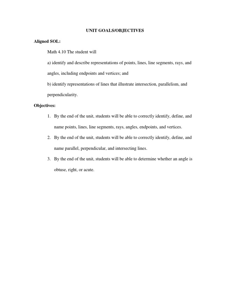 Geometry Unit Goals for 4th Grade | PDF | Teaching Methods & Materials