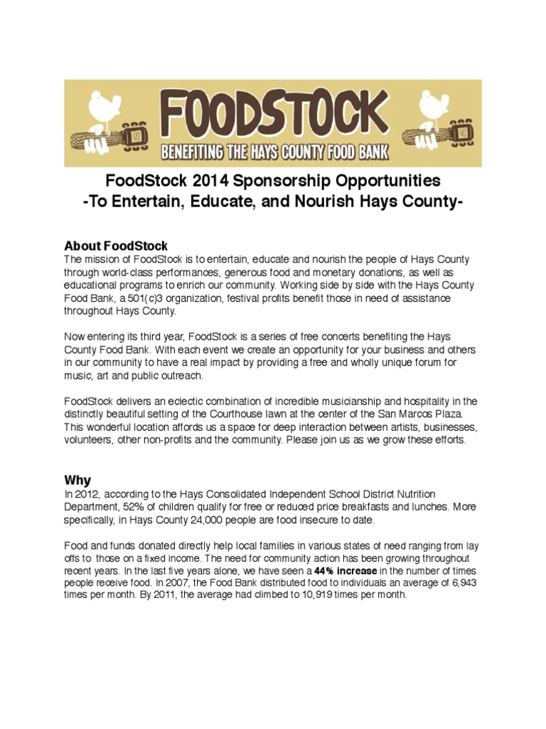 foodstock sponsorship package Food Bank Sponsor