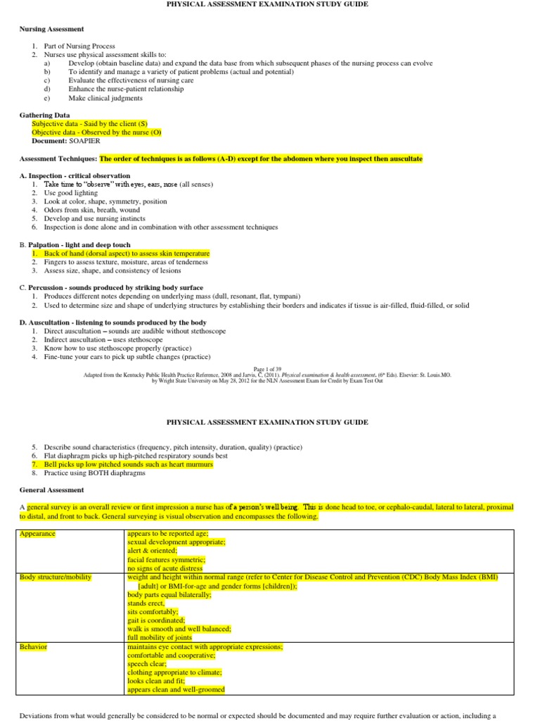 Physical Assessment Study Guide | PDF | Blood Pressure | Pulse