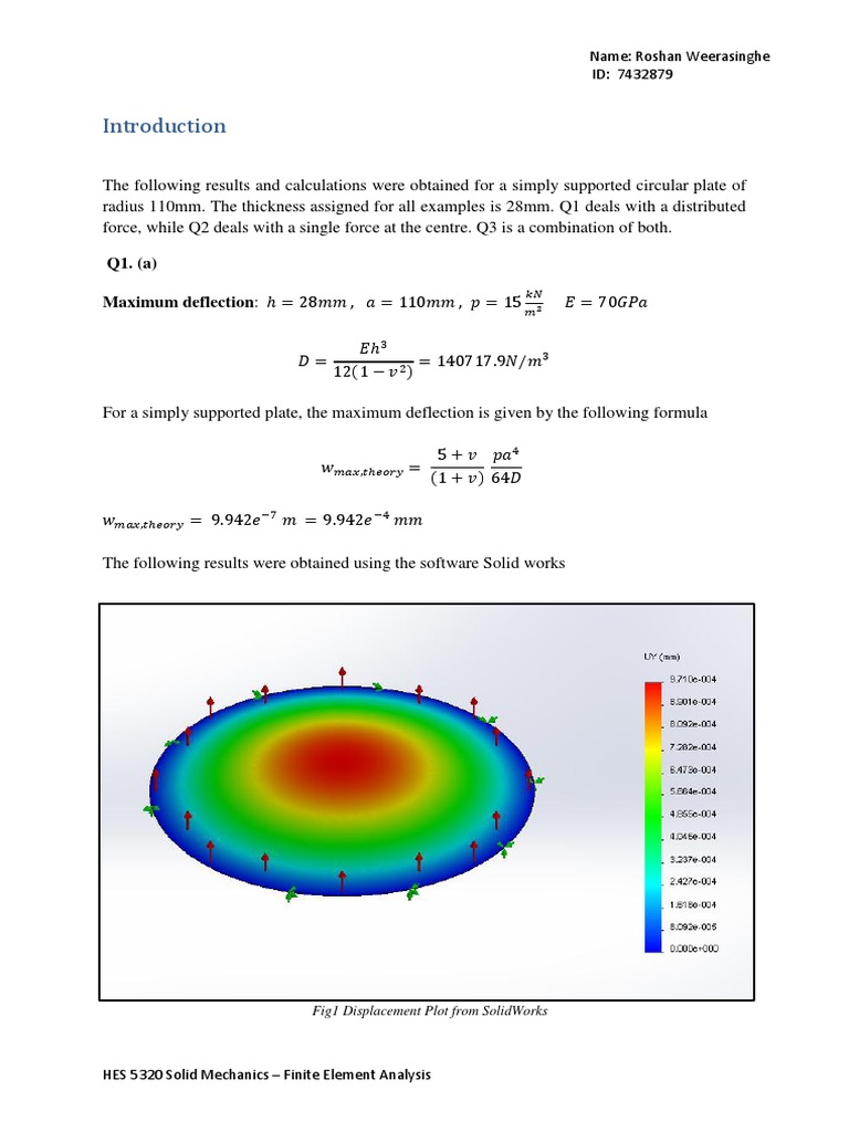FEA of Circular Plate in SolidWorks | PDF | Stress (Mechanics) | Finite ...