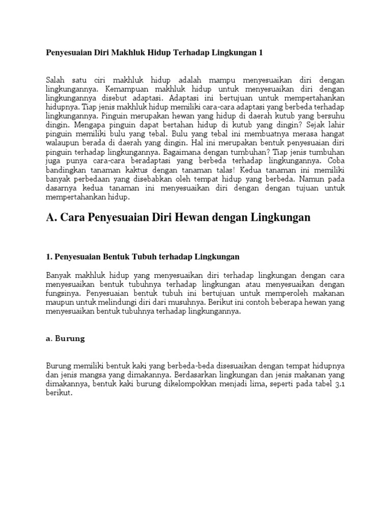 Penyesuaian Diri Makhluk Hidup Terhadap Lingkungan 1