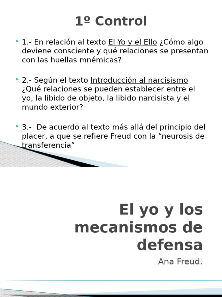 Mecanismos de Defensa del Yo en Psicoanálisis | PDF | Relaciones ...