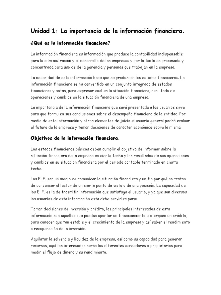 La Importancia de Ka Informacion Financiera | PDF | Contabilidad ...