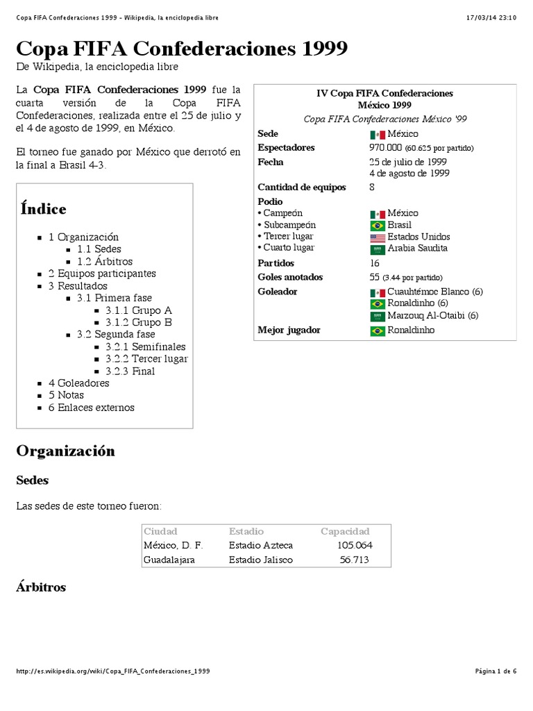 Copa FIFA Confederaciones 1999 Wikipedia, La Enciclopedia Libre