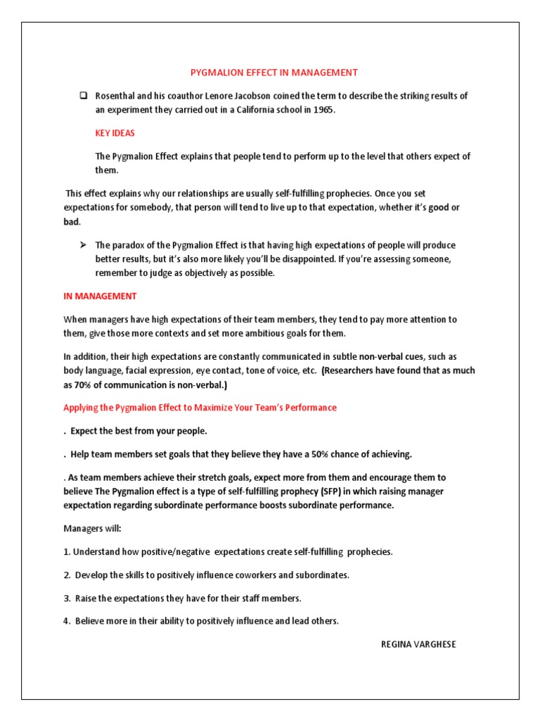 Pygmalion Effect in Management Strategies | PDF