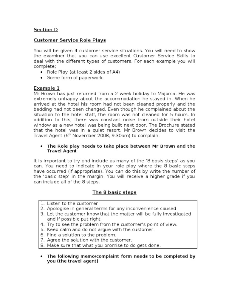 Section D Customer Service Role Plays You Will Be Given Visa Inc