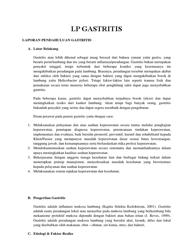 Laporan Pendahuluan Gastritis Terbaru 2020 Seputar Laporan