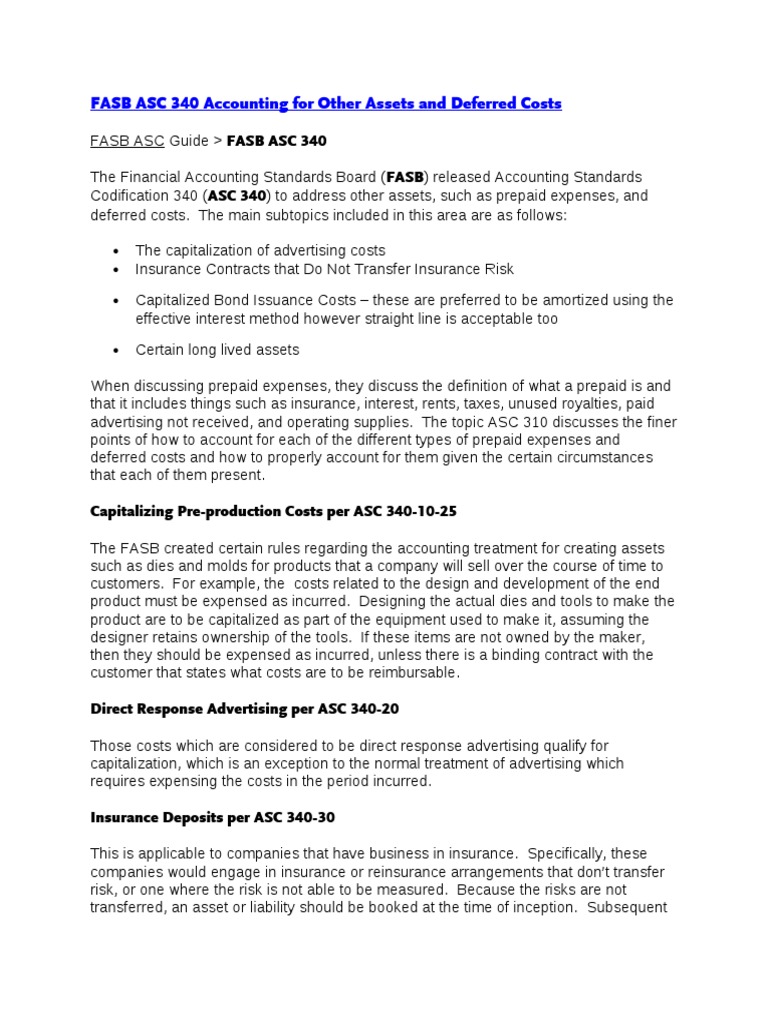 FASB ASC 340 Accounting For Other Assets and Deferred Costs PDF