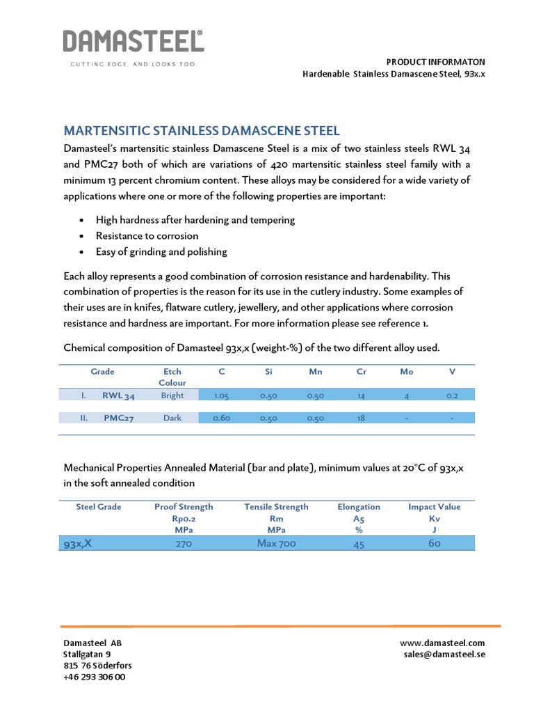 Damasteel Martensitic Damascus Steel PDF Stainless Steel Heat Treating