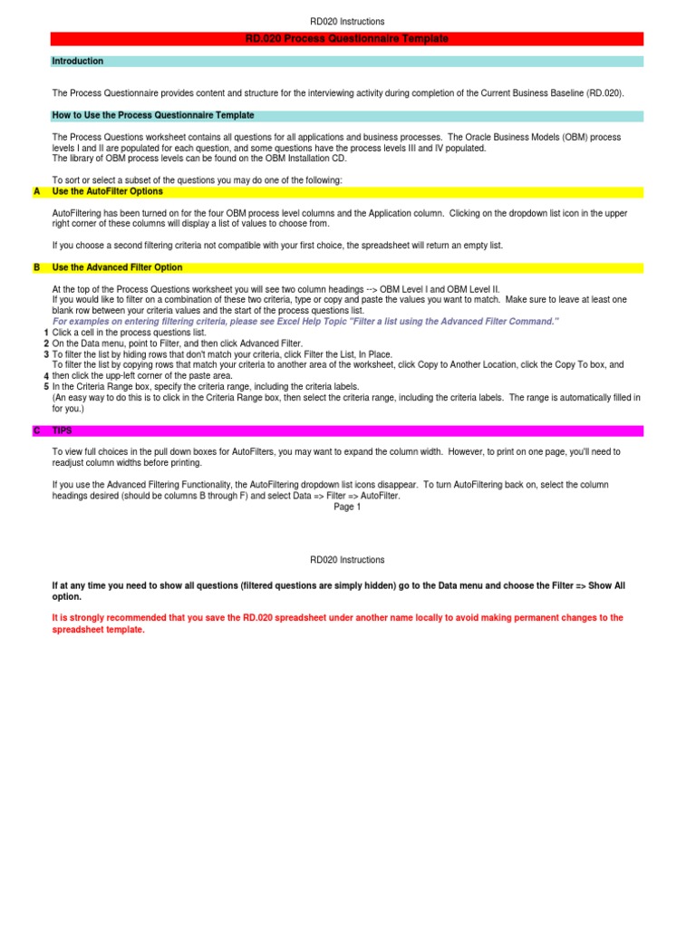 A-Rd-3 Oracle Ebs Oum Process Questionnaire  PDF  Business Within Business Process Questionnaire Template