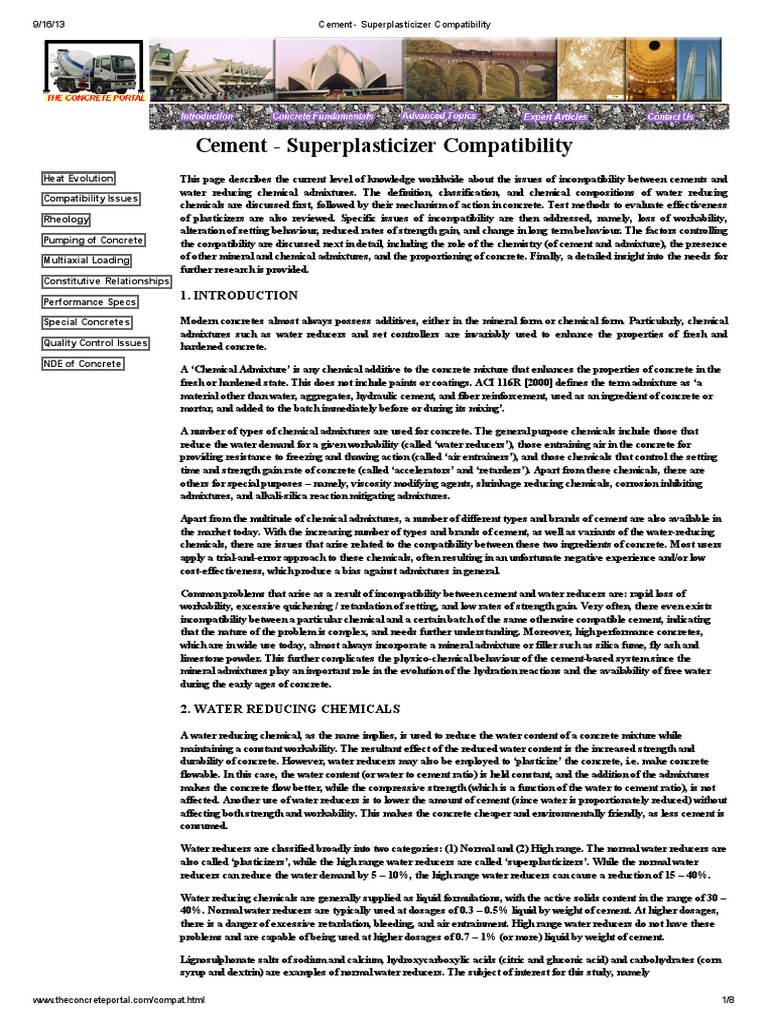 Superplasticizer Compatibility in Concrete | PDF | Concrete | Adsorption