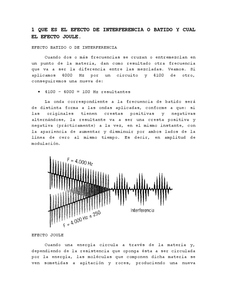 1 Que Es El Efecto de Interferencia o Batido y Cual El Efecto Joule PDF Frecuencia Radiación