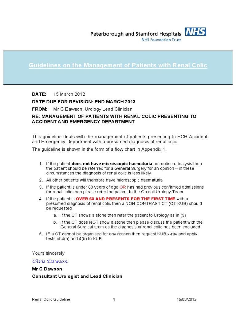 Renal Colic Management Guidelines | PDF