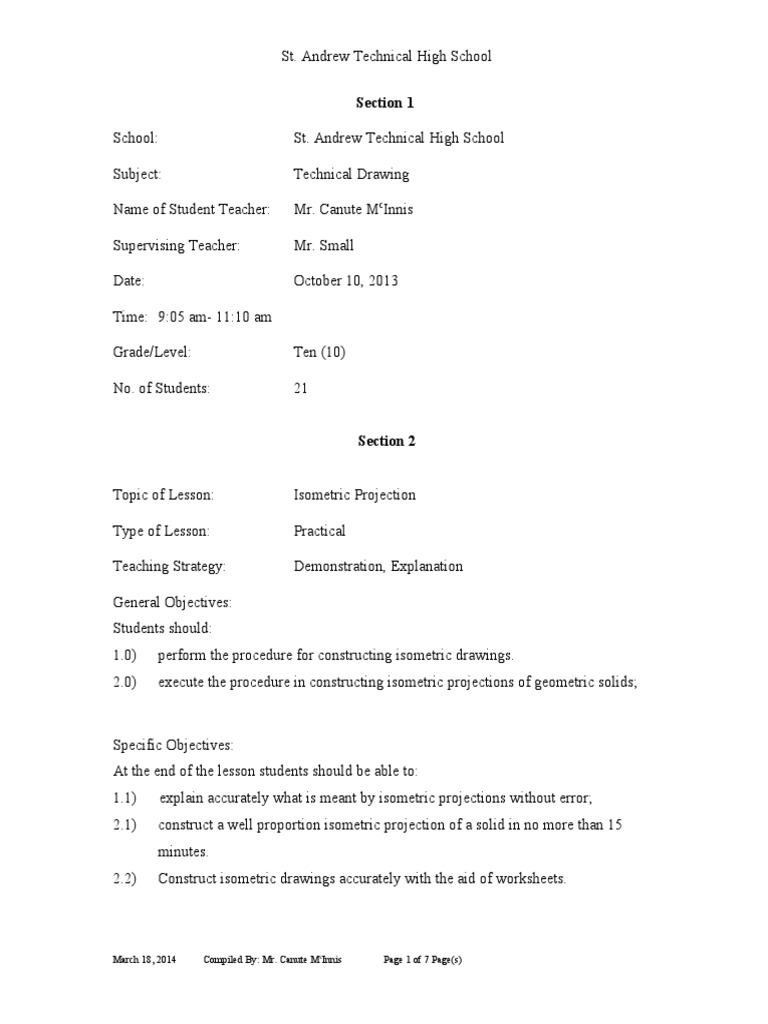Isometric Drawing Lesson Plan | PDF | Drawing | Cognition