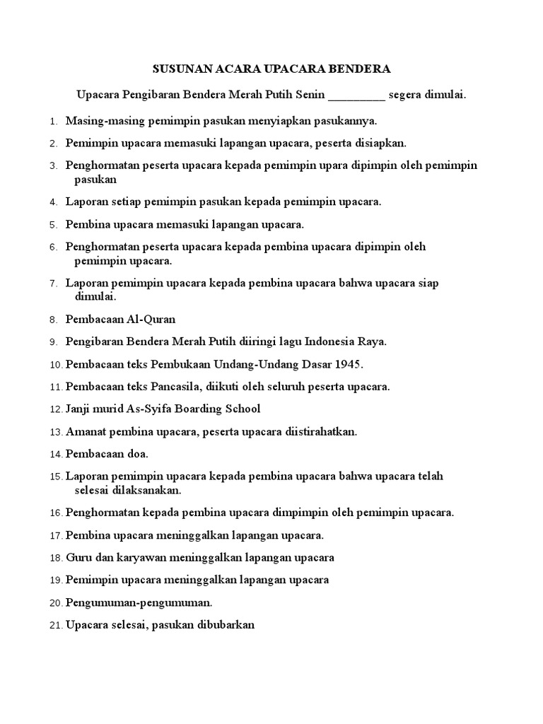 Susunan Acara Upacara Bendera