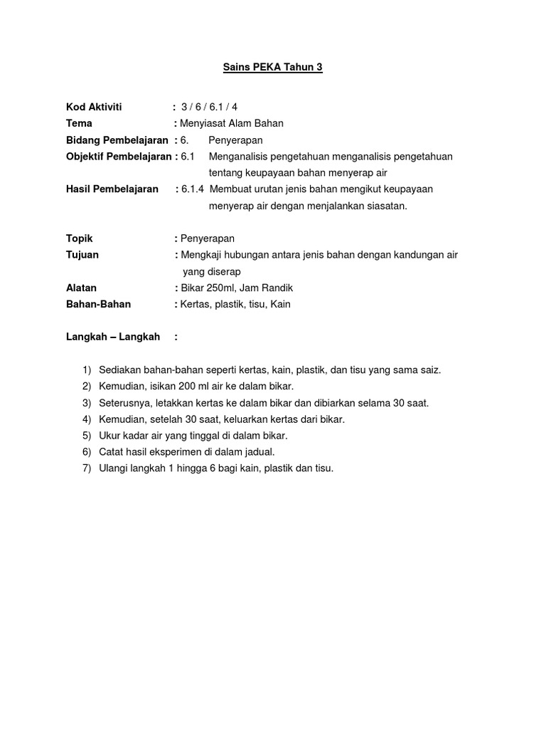 Science PEKA Year 3 | PDF