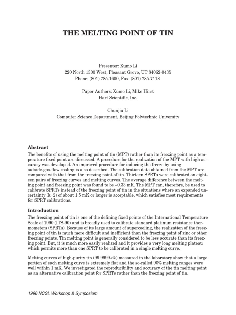 Melting Point Of Tin Melting Point Calibration