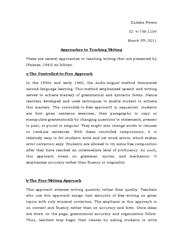 Summary of Approaches To Teaching Writing | PDF | Grammar | Syntax