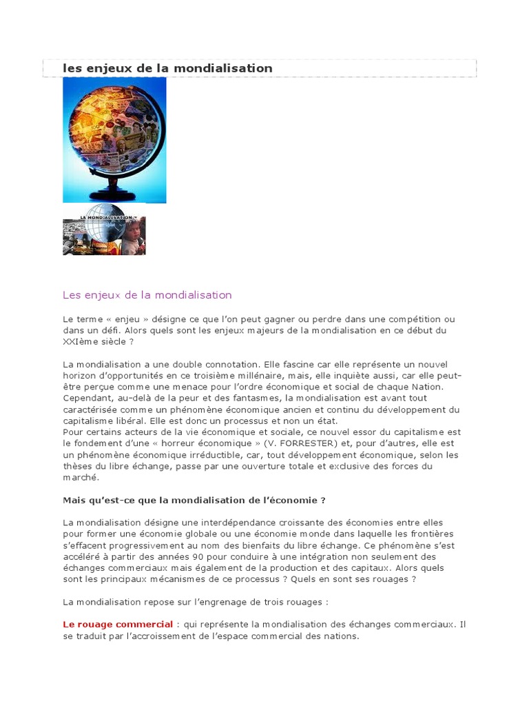 Enjeux et défis de la mondialisation | PDF | Mondialisation | Économie