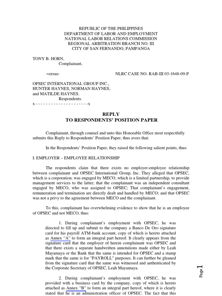 Horn Reply To Opsec Position Paper Small File | PDF | Bad Faith ...