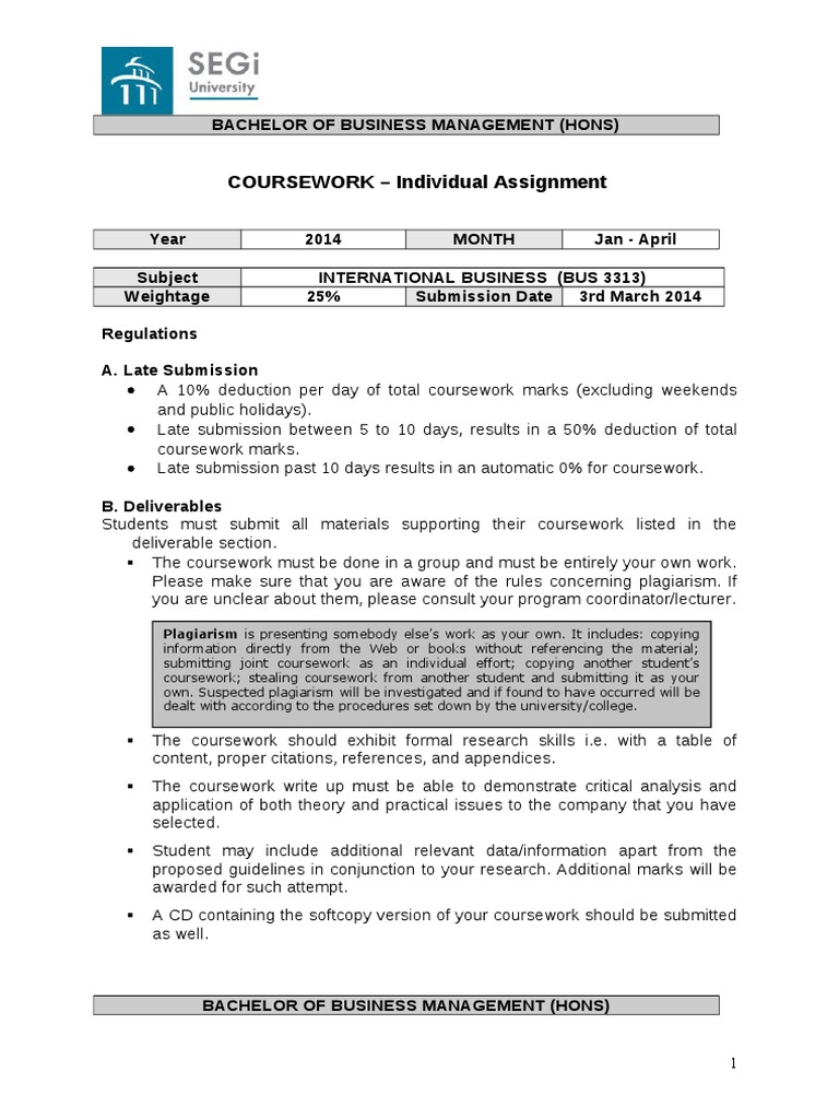 International Business Coursework Guide | PDF | Academic Dishonesty ...