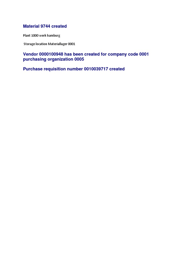 Material 9744 and Vendor 0000100948 Details | PDF