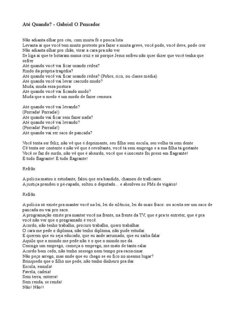 Até Quando? - Reflexões de Gabriel Pensador | PDF | Autoajuda